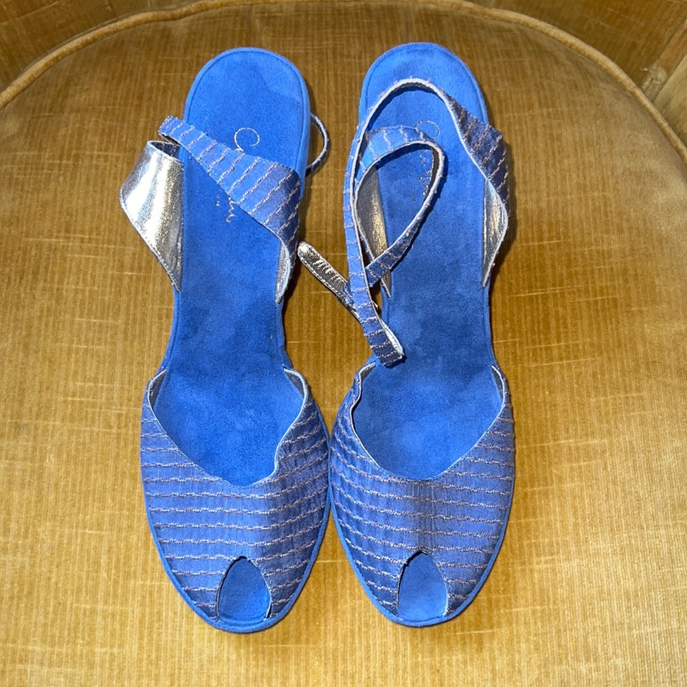 Blue Women's Open-Toe Slingback Heels